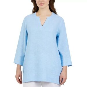 Lands End Notch Neck 3/4 Sleeve Tunic, Blue, Size XXL